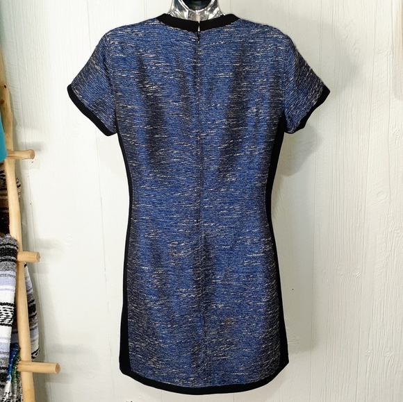 MADEWELL Shimmerweave Blue & Black Colorblock Short Sleeve Sheath Minidress - Picture 5 of 6